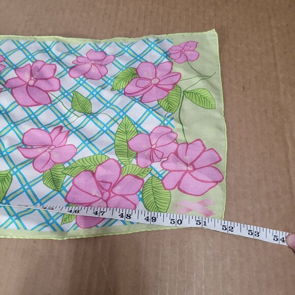 VTG Floral Lattice Pink Green Scarf Breast Cancer Awareness Ribbon - Picture 6 of 7